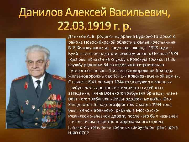 Данилов Алексей Васильевич, 22. 03. 1919 г. р. Данилов А. В. родился в деревне