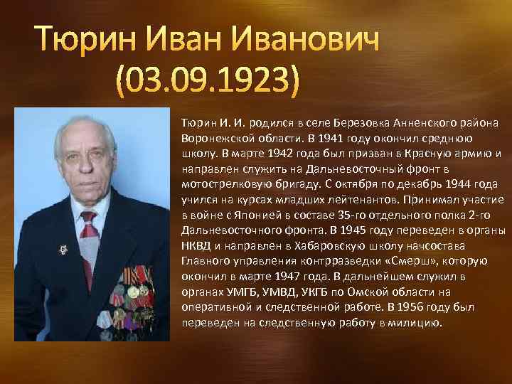 Тюрин Иванович (03. 09. 1923) Тюрин И. И. родился в селе Березовка Анненского района