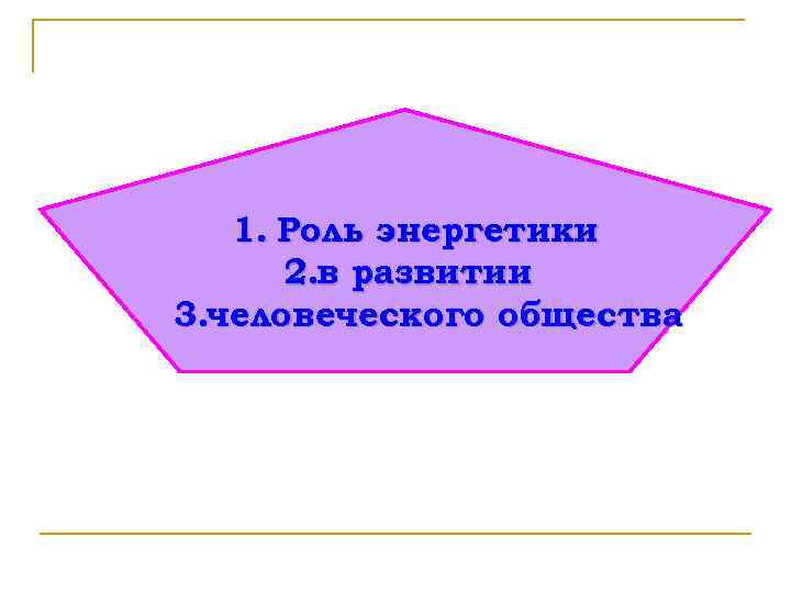 1. Роль энергетики 2. в развитии 3. человеческого общества 