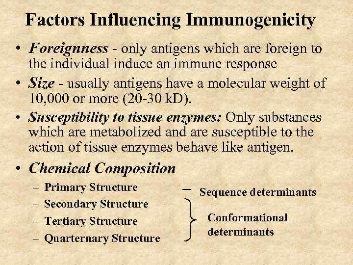 Factors Influencing Immunogenicity • Foreignness - only antigens which are foreign to the individual