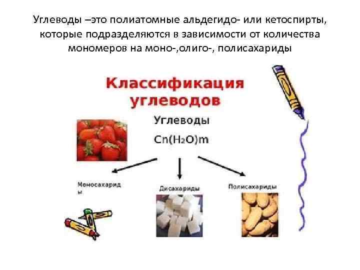 Углеводы –это полиатомные альдегидо- или кетоспирты, которые подразделяются в зависимости от количества мономеров на