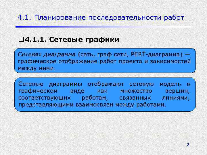 4. 1. Планирование последовательности работ q 4. 1. 1. Сетевые графики Сетевая диаграмма (сеть,