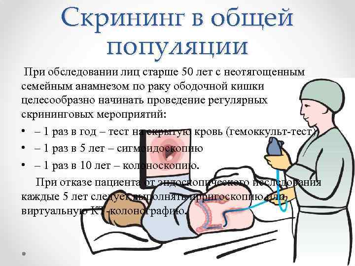 Скрининг в общей популяции При обследовании лиц старше 50 лет с неотягощенным семейным анамнезом