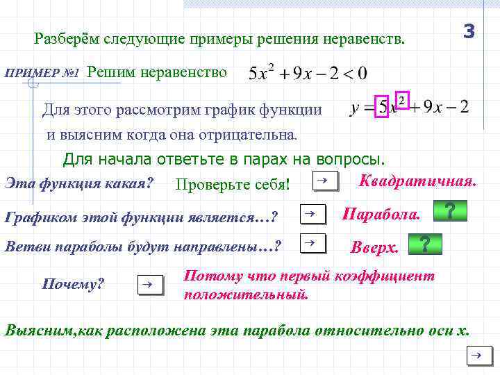 Разберём следующие примеры решения неравенств. 3 ПРИМЕР № 1 Решим неравенство Для этого рассмотрим