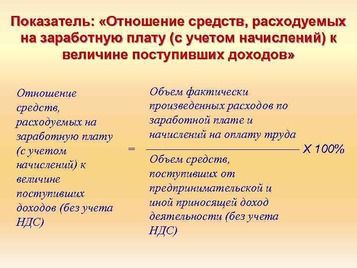 Показатель: «Отношение средств, расходуемых на заработную плату (с учетом начислений) к величине поступивших доходов»