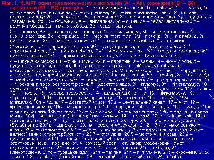Мал. 1. 15. МРТ скани головного мозку в аксіальній (А 1 – А 9),