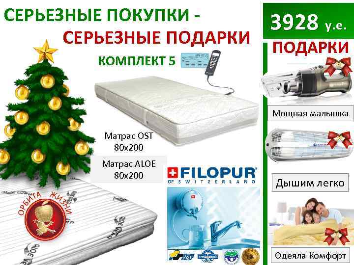 СЕРЬЕЗНЫЕ ПОКУПКИ СЕРЬЕЗНЫЕ ПОДАРКИ КОМПЛЕКТ 5 3928 у. е. ПОДАРКИ Мощная малышка Матрас OST