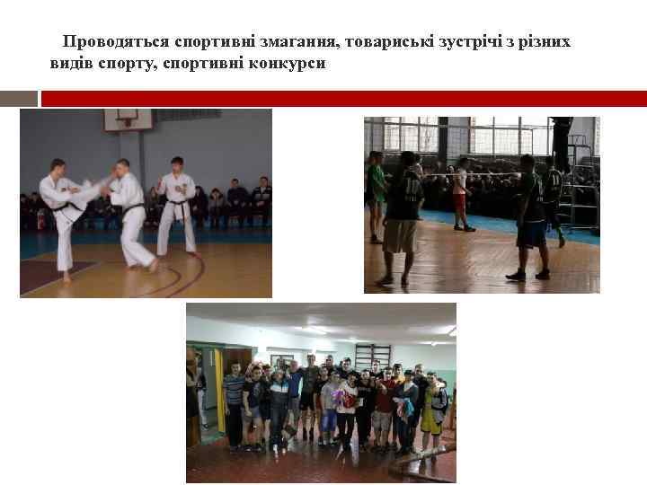 Проводяться спортивні змагання, товариські зустрічі з різних видів спорту, спортивні конкурси 
