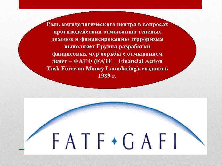 Роль методологического центра в вопросах противодействия отмыванию теневых доходов и финансированию терроризма выполняет Группа