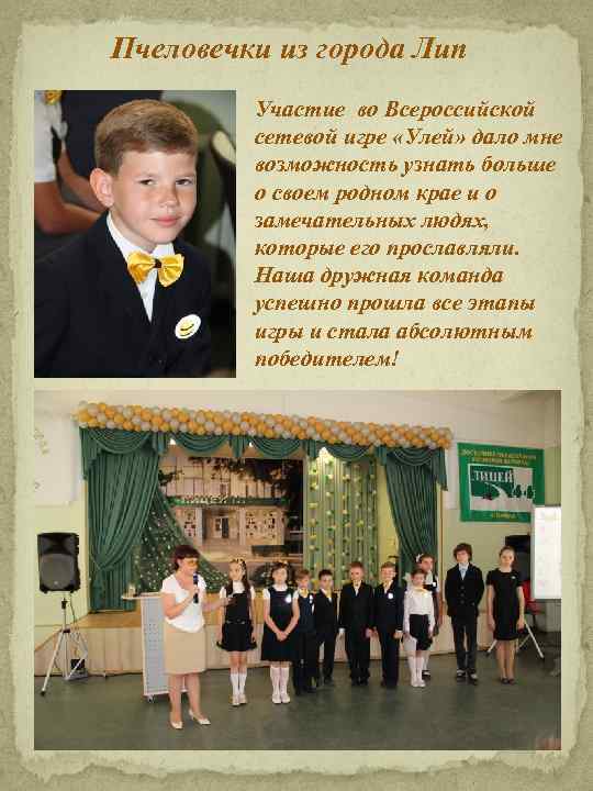Пчеловечки из города Лип Участие во Всероссийской сетевой игре «Улей» дало мне возможность узнать