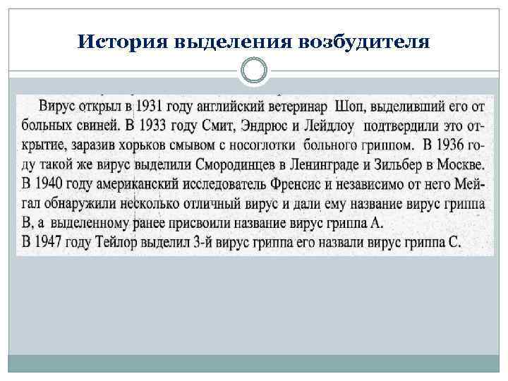 История выделения возбудителя 