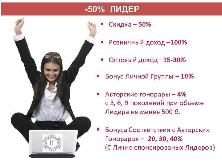 -50% ЛИДЕР § Скидка – 50% § Розничный доход – 100% § Оптовый доход