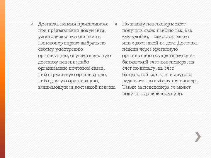 » Доставка пенсии производится » при предъявлении документа, удостоверяющего личность. Пенсионер вправе выбрать по