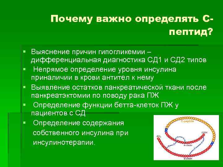 Почему важно определять Спептид? § Выяснение причин гипогликемии – дифференциальная диагностика СД 1 и