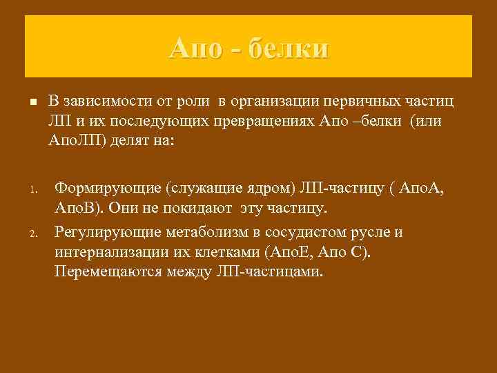 Апо - белки n 1. 2. В зависимости от роли в организации первичных частиц