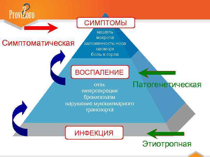 СИМПТОМЫ Симптоматическая кашель мокрота заложенность носа насморк боль в горле ВОСПАЛЕНИЕ отек Патогенетическая гиперсекреция