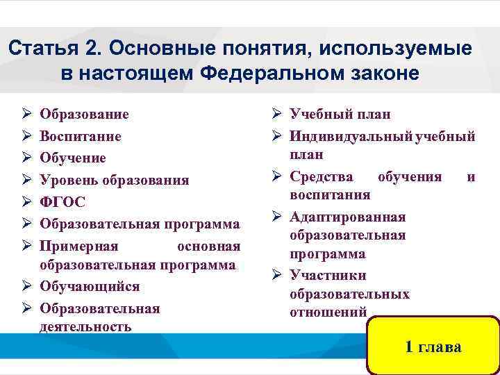 Статья 2. Основные понятия, используемые в настоящем Федеральном законе Ø Ø Ø Ø Образование