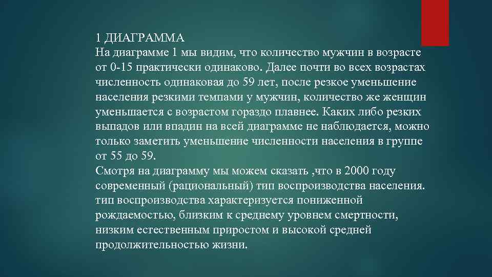 1 ДИАГРАММА На диаграмме 1 мы видим, что количество мужчин в возрасте от 0