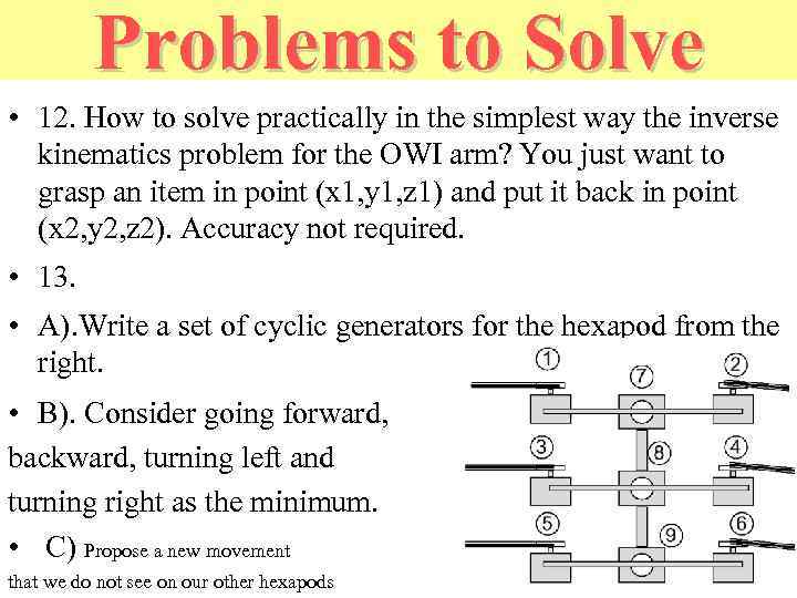 Problems to Solve • 12. How to solve practically in the simplest way the