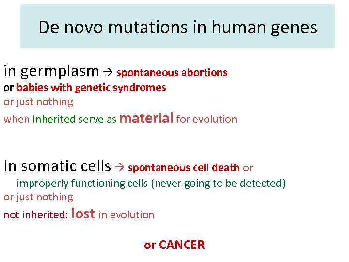 De novo mutations in human genes in germplasm spontaneous abortions or babies with genetic