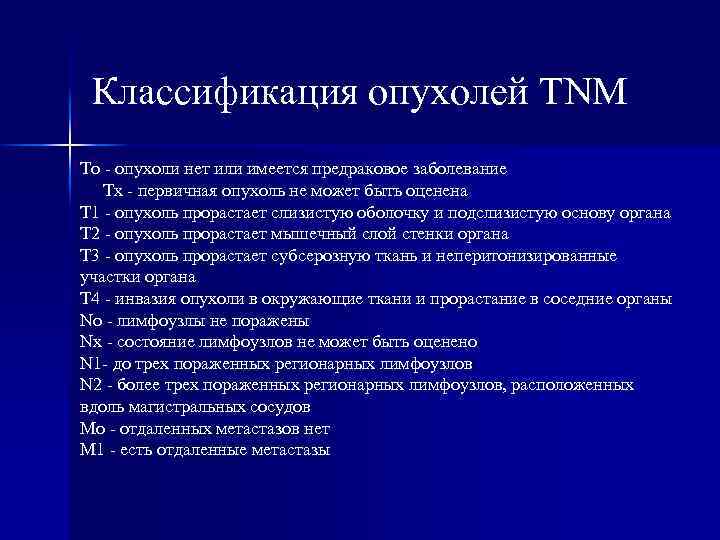 Классификация опухолей TNM То - опухоли нет или имеется предраковое заболевание Тх - первичная