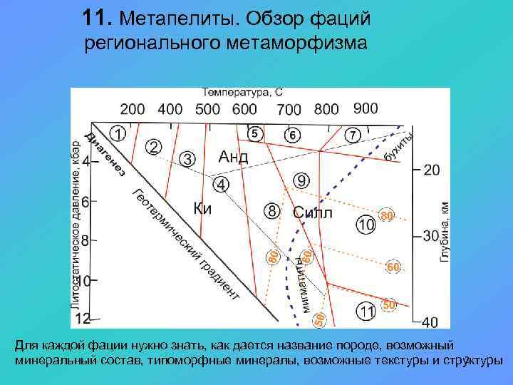 11. Метапелиты. Обзор фаций регионального метаморфизма Для каждой фации нужно знать, как дается название