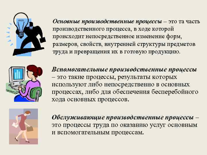 Основные производственные процессы – это та часть производственного процесса, в ходе которой происходит непосредственное