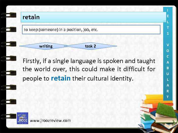 retain to keep (someone) in a position, job, etc. writing task 2 Firstly, if