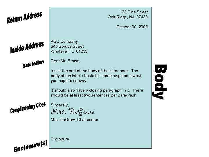 123 Pine Street Oak Ridge, NJ 07438 October 30, 2005 ABC Company 345 Spruce