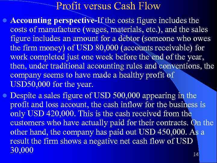 Profit versus Cash Flow Accounting perspective-If the costs figure includes the costs of manufacture