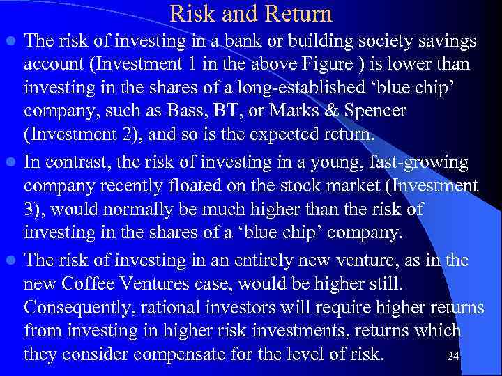 Risk and Return The risk of investing in a bank or building society savings