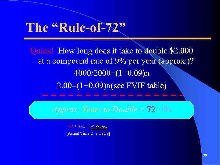 The “Rule-of-72” Quick! How long does it take to double $2, 000 at a