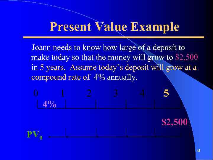 Present Value Example Joann needs to know how large of a deposit to make