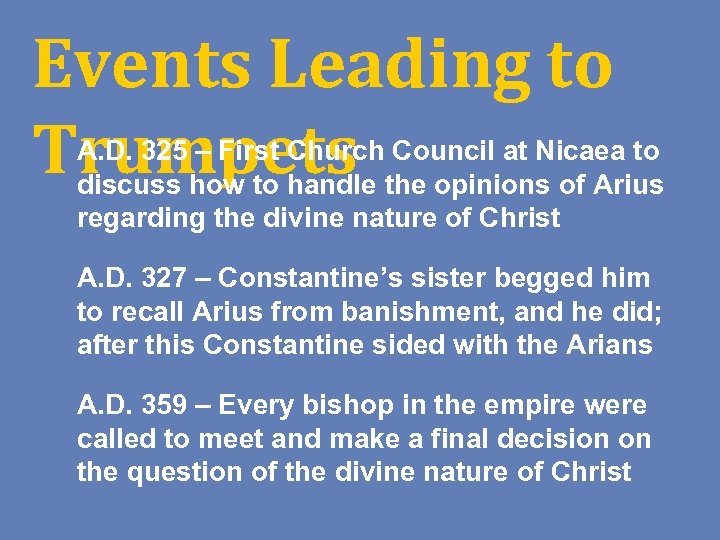 Events Leading to Trumpets A. D. 325 – First Church Council at Nicaea to