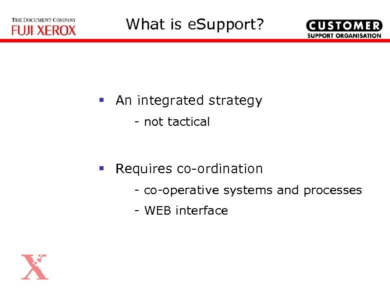 What is e. Support? § An integrated strategy - not tactical § Requires co-ordination