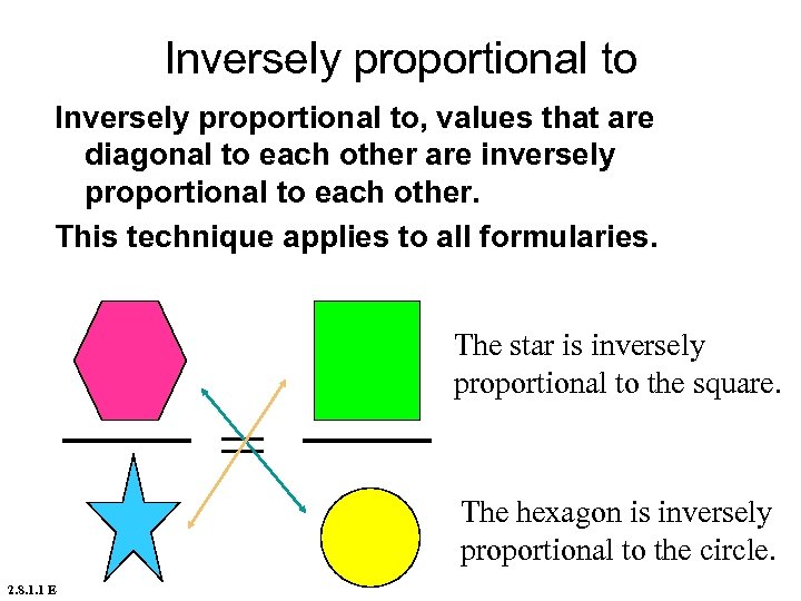 Inversely proportional to, values that are diagonal to each other are inversely proportional to