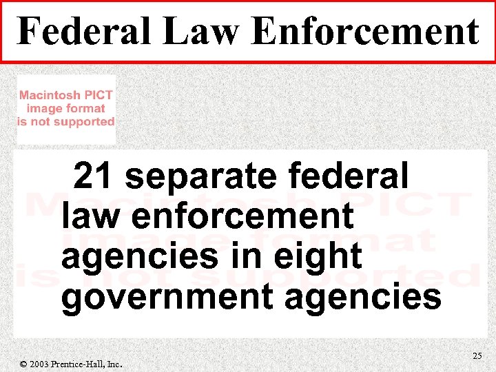 Federal Law Enforcement 21 separate federal law enforcement agencies in eight government agencies ©