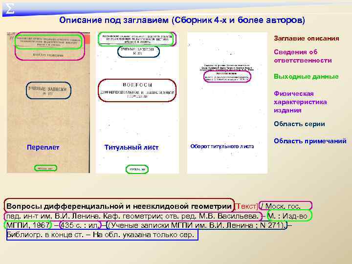 ∑ Описание под заглавием (Сборник 4 -х и более авторов) Заглавие описания Сведения об