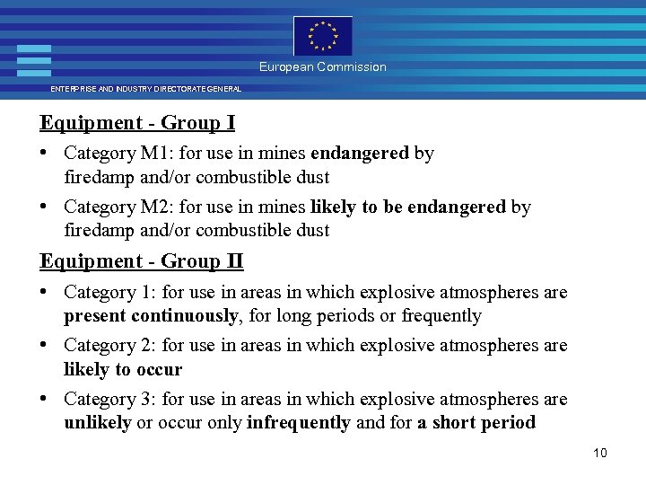 European Commission ENTERPRISE AND INDUSTRY DIRECTORATE GENERAL Equipment - Group I • Category M