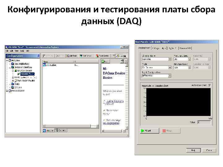 Конфигурирования и тестирования платы сбора данных (DAQ) 