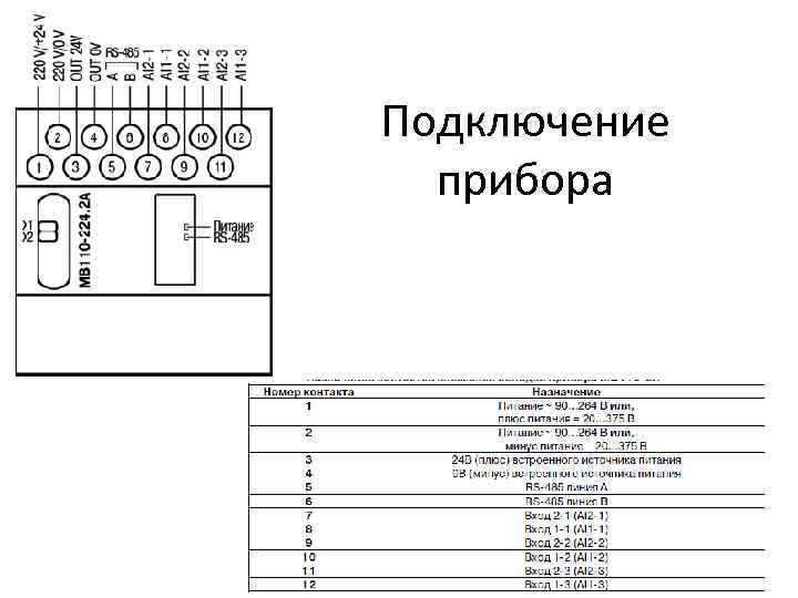 Подключение прибора 