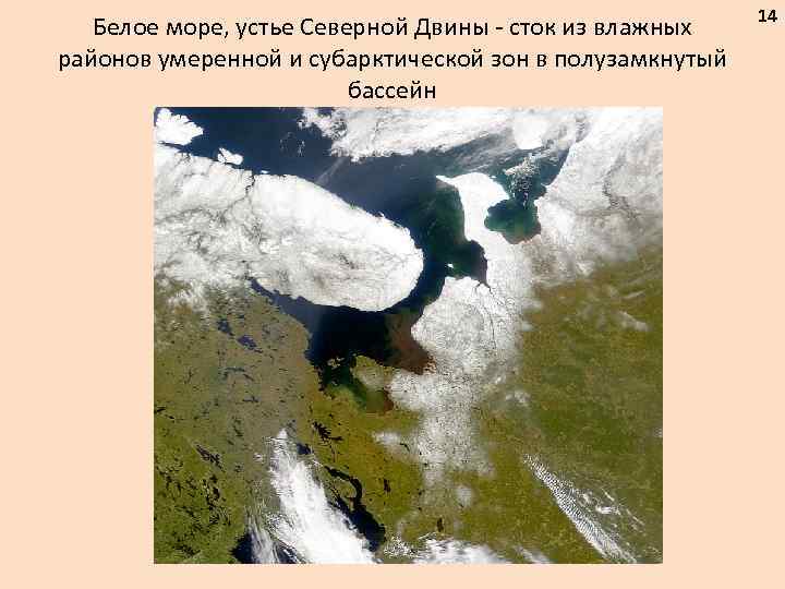 Белое море, устье Северной Двины - сток из влажных районов умеренной и субарктической зон