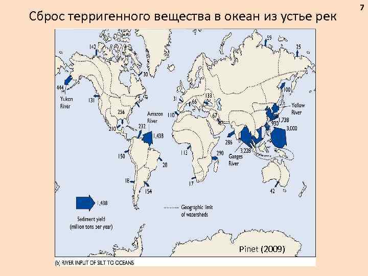 Сброс терригенного вещества в океан из устье рек Pinet (2009) 7 