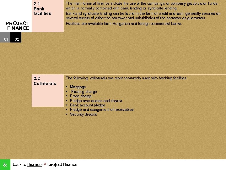 2. 1 Bank facilities The main forms of finance include the use of the