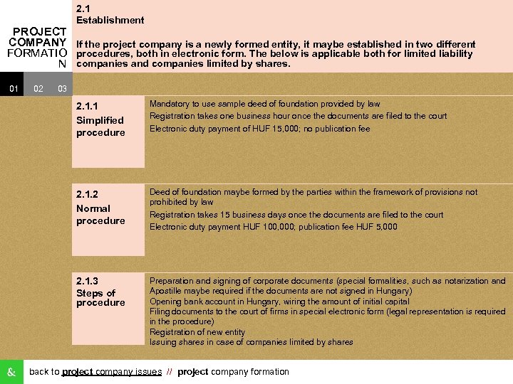 2. 1 Establishment PROJECT COMPANY If the project company is a newly formed entity,