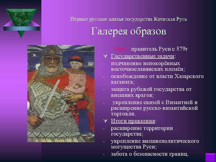 Первые русские князья государства Киевская Русь Галерея образов Олег - правитель Руси с 879