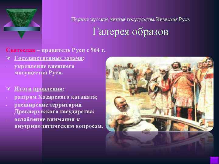 Первые русские князья государства Киевская Русь Галерея образов Святослав – правитель Руси с 964