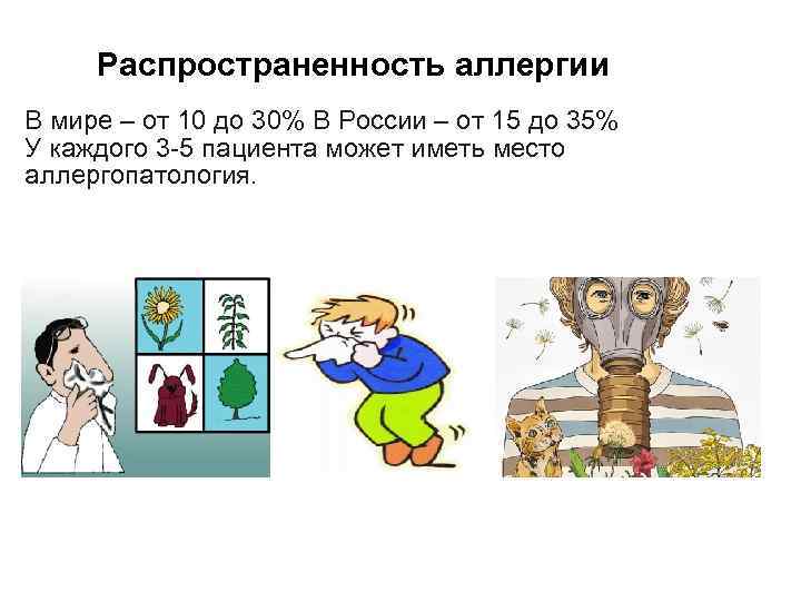 Распространенность аллергии В мире – от 10 до 30% В России – от 15