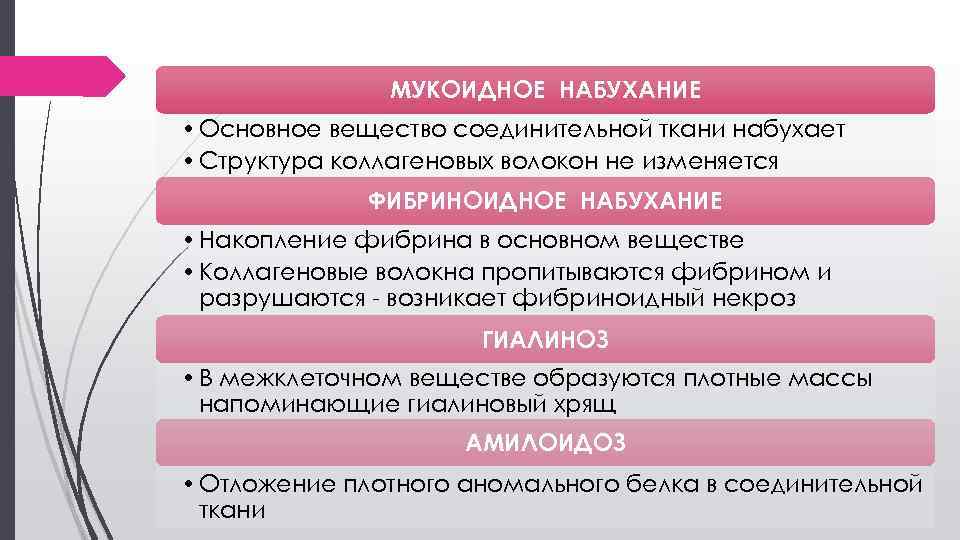 МУКОИДНОЕ НАБУХАНИЕ • Основное вещество соединительной ткани набухает • Структура коллагеновых волокон не изменяется