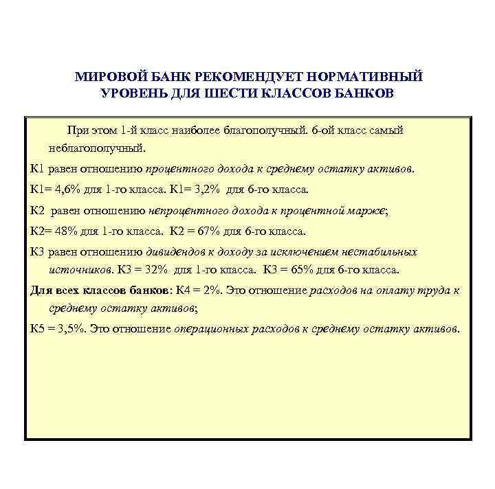 Нормативный уровень. Банк класса а.